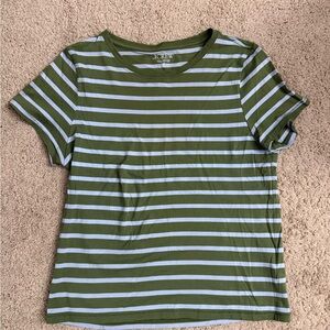 J. Crew Olive and Blue Striped Tee